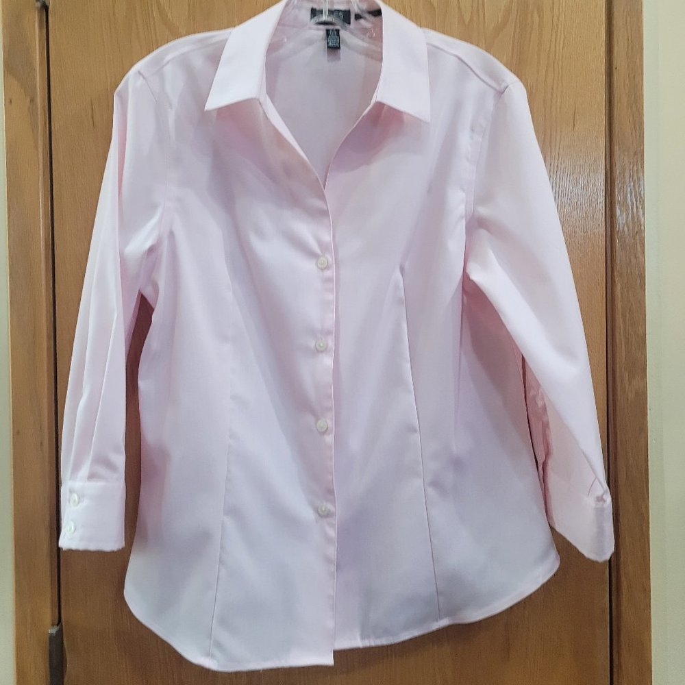 Jones New York Pink 100% Cotton 3/4 Sleeve Button Up Blouse Shirt Medium  EUC